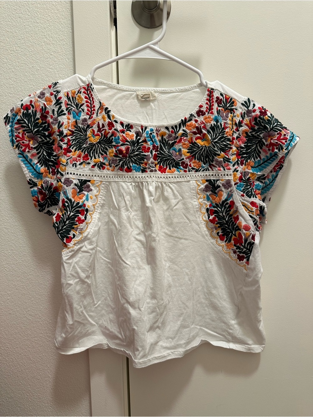 Anthropologie Embroidered Crop Tee